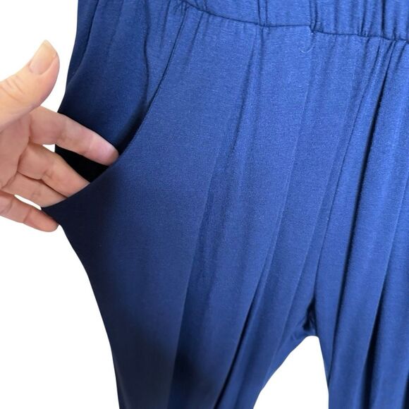 NEW Loveappella Navy Jersey Knit Short Sleeve Jogger Style Jumpsuit Sz M Casual - Picture 4 of 15